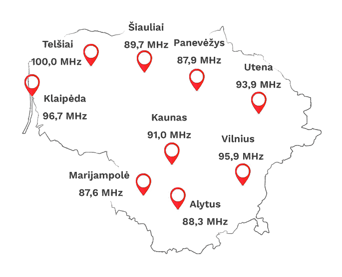 Power Hit Radio FM dažniai Lietuvoje